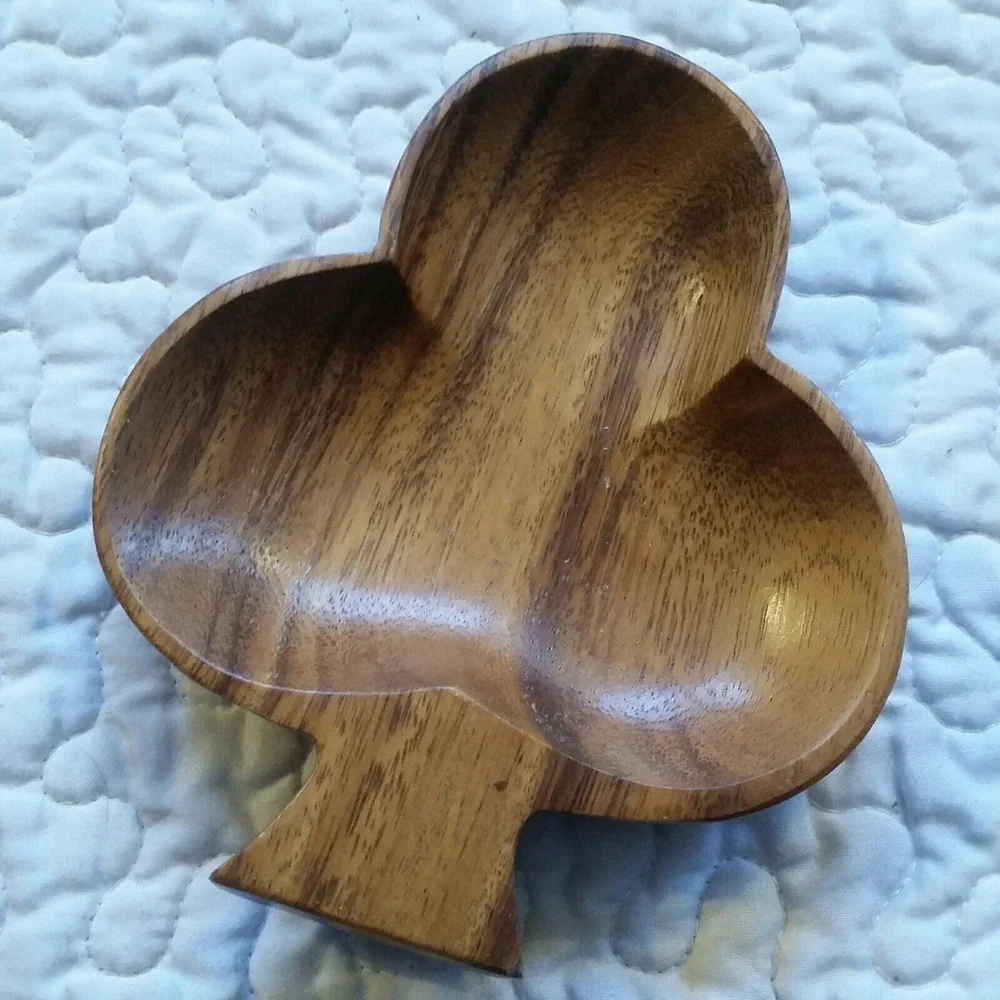 Vintage Carver Medium Tone Wood Mid Century 3 Leaf Clover Bowl Catch All Dish
